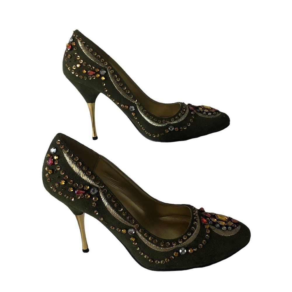 Marichi mani Women Heel Stiletto Shoes Olive Green Size 6.5 Suede